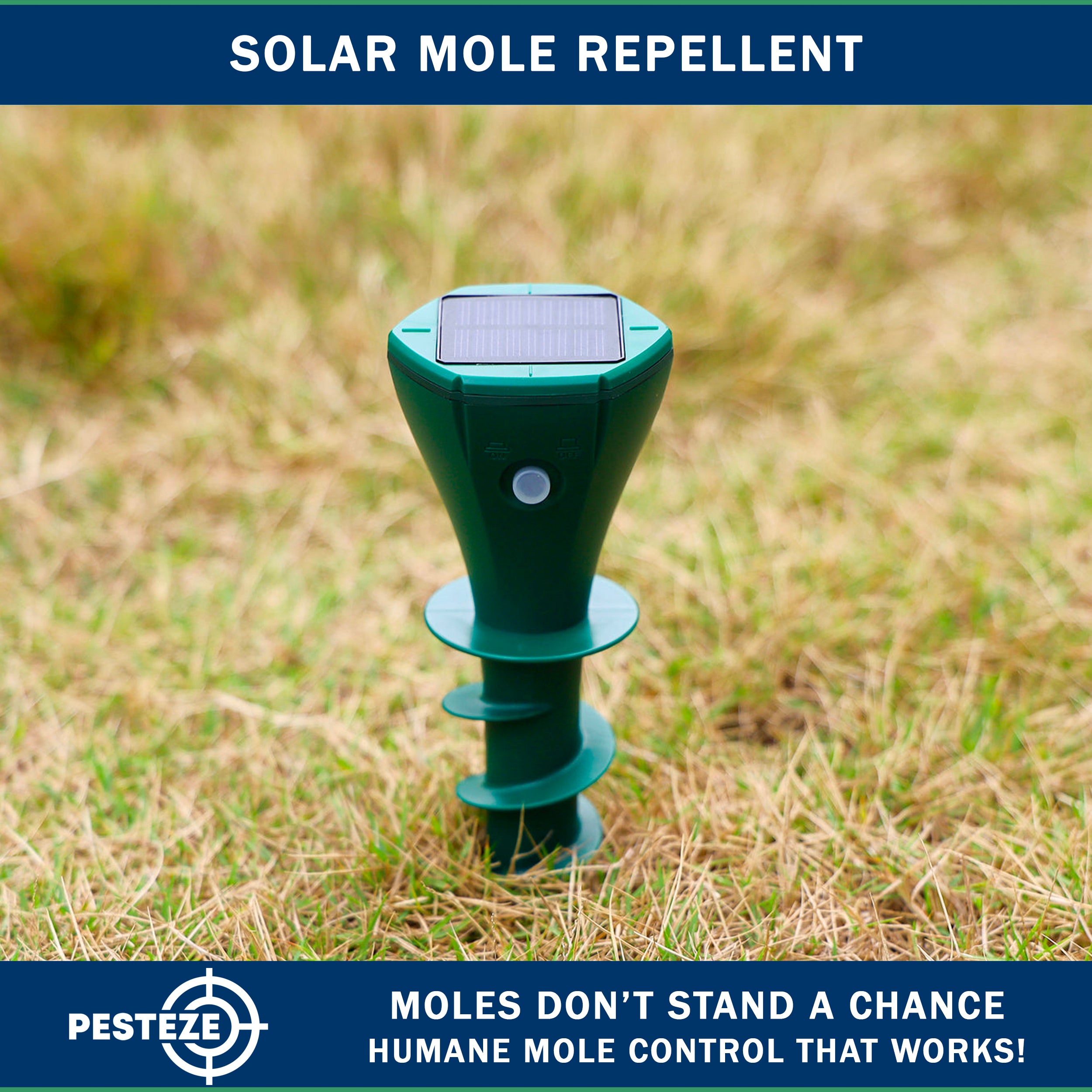 2 Pack PESTEZE® Reusable Solar Mole, Snake, Gopher, Vole, Chipmunk, Groundhog & Woodchuck Repeller. Vibration Quietly & Humanely Deters Burrowing Rodents from Destroying Yard. Waterproof & EZ Install