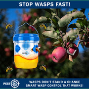 PESTEZE® USA Reusable Solar Hanging Wasp Trap with LED Light [Blue: 3.5 x 4.4 Inch] Attracts, & Stop Wasp, Hornet, Yellow Jacket & Insect Species 24/7 Without Harsh– Waterproof Outdoor Trap