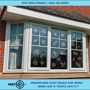 PESTEZE® UV Reflective Leaf Medley Anti Strike Static Cling Decals for Windows to Prevent Wild Bird Collisions [26 Decals/4 Pages] Bird Alert Window Decals Save Birds from Window Strikes & Help them Soar