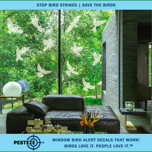 PESTEZE® UV Reflective Bird Anti Collision Static Cling Decals for Windows to Prevent Wild Bird Strikes [16 Decals/4 Pages] Bird Alert Window Decals Save Birds from Window Collisions & Help them Soar