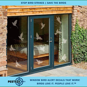 PESTEZE® White Hummingbirds Anti Collision Static Cling Decals for Windows to Prevent Wild Bird Strikes [37 Decals/9 Pages] Bird Alert Window Decals Save Birds from Window Strikes & Help them Soar