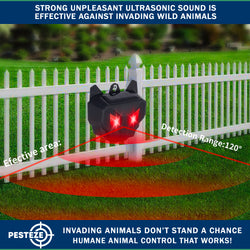 2 Pack PESTEZE® Reusable Solar Nocturnal Animal Repeller. Flickering Red Light Deters Unwanted Animals like Skunk, Deer, Coyote, Fox, Wolf, Rabbit, Raccoon & Birds to Protect Property & Livestock