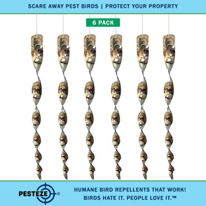 PESTEZE® 12" Bird Scare Silver Shiny Reflective Rods for Outdoors [6 Pack Silver] Scares Pest Birds like Woodpeckers, Sparrows, Pigeons, Crows, Geese & Gulls without Harming them to Protect Property