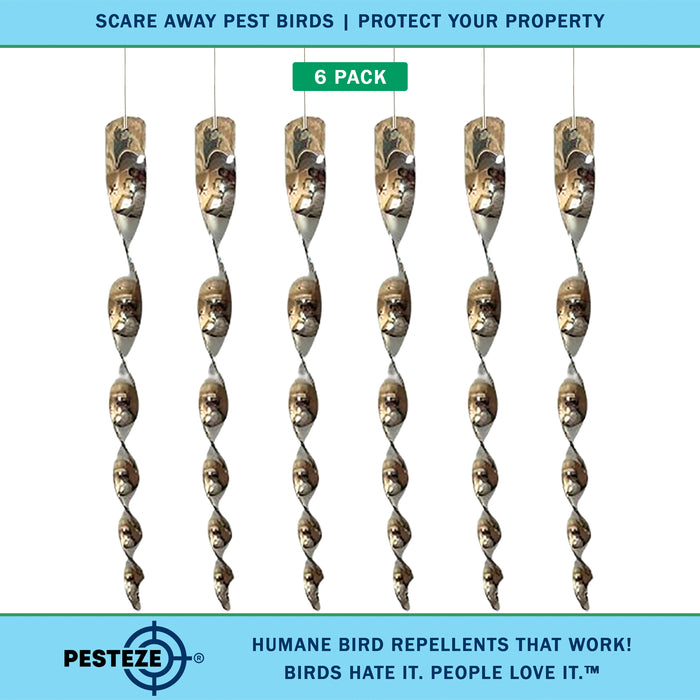 PESTEZE® 12" Bird Scare Silver Shiny Reflective Rods for Outdoors [6 Pack Silver] Scares Pest Birds like Woodpeckers, Sparrows, Pigeons, Crows, Geese & Gulls without Harming them to Protect Property