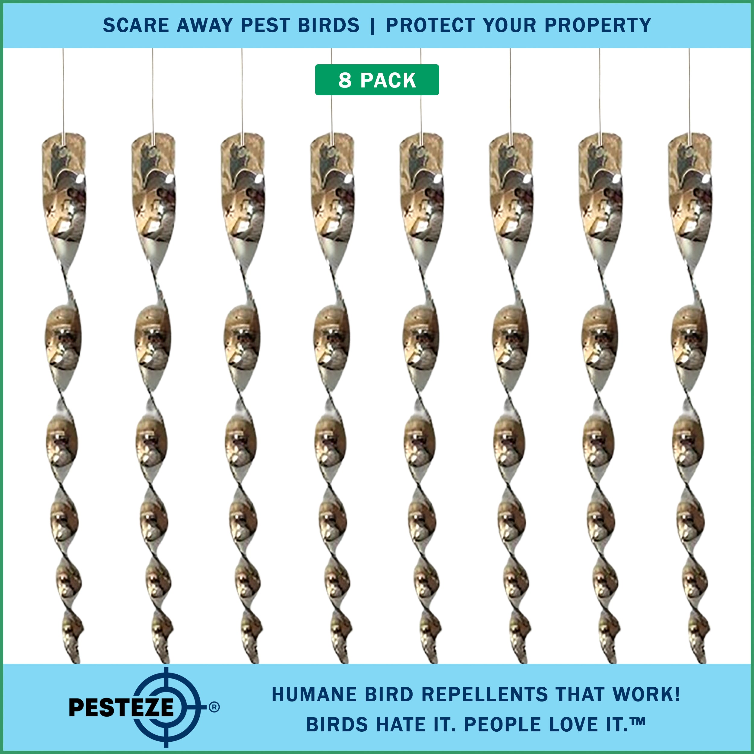 PESTEZE® 12" Bird Scare Silver Shiny Reflective Rods for Outdoors [8 Pack Silver] Deters Pest Birds like Woodpeckers, Sparrows, Pigeons, Crows, Geese & Gulls without Harming them to Protect Property
