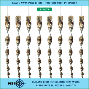 PESTEZE® 12" Bird Scare Silver Shiny Reflective Rods for Outdoors [8 Pack Silver] Deters Pest Birds like Woodpeckers, Sparrows, Pigeons, Crows, Geese & Gulls without Harming them to Protect Property