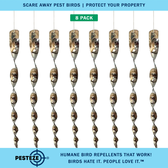 PESTEZE® 12" Bird Scare Silver Shiny Reflective Rods for Outdoors [8 Pack Silver] Deters Pest Birds like Woodpeckers, Sparrows, Pigeons, Crows, Geese & Gulls without Harming them to Protect Property