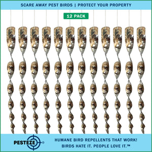 PESTEZE® 12" Bird Scare Silver Shiny Reflective Rods for Outdoors [12 Pack Silver] Repels Pest Birds like Woodpeckers, Sparrows, Pigeons, Crows, Geese & Gulls without Harming them to Protect Property