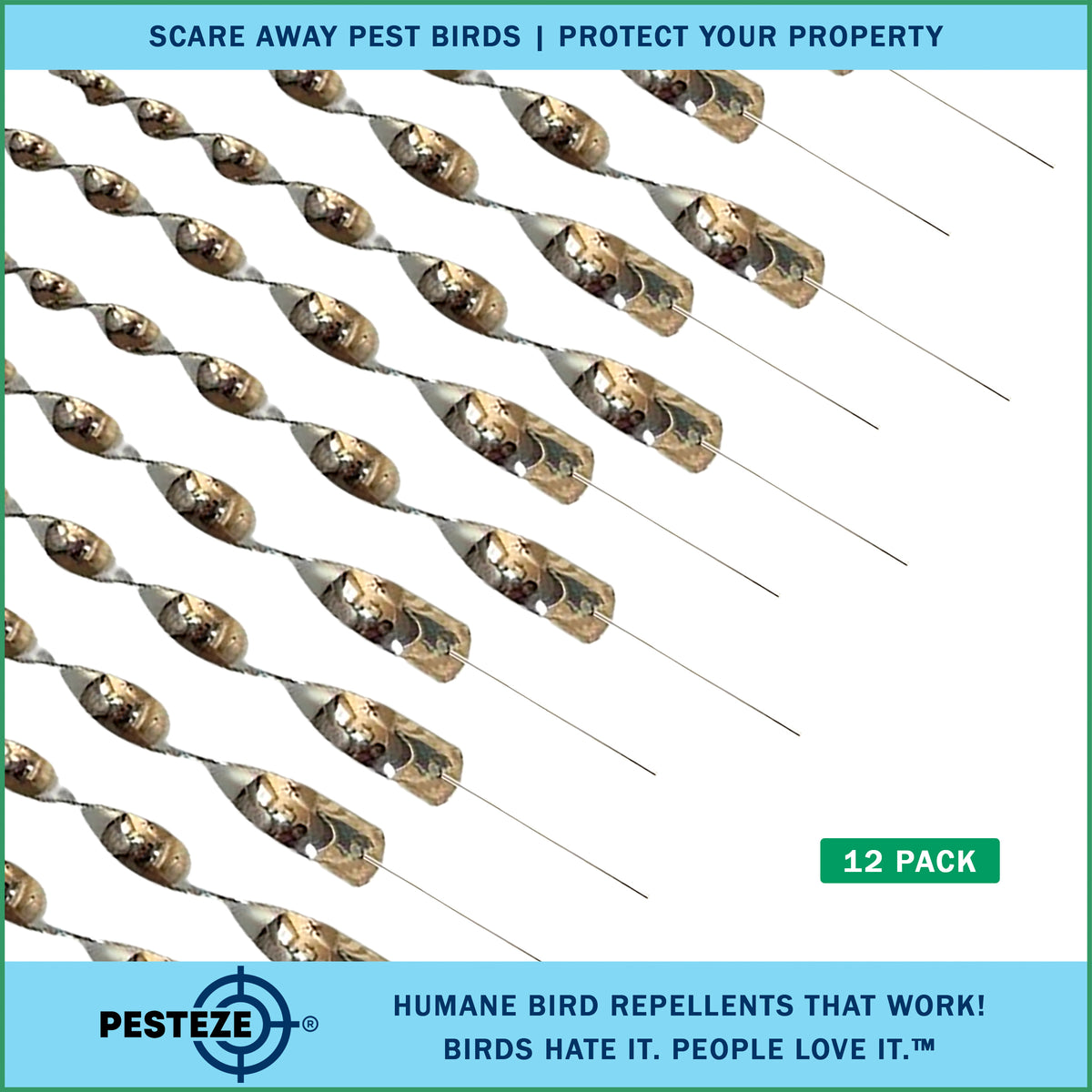PESTEZE® USA Bird Scare Reflective Rods Bird Deterrent Outdoor Device for Birds Pigeons Crows Woodpeckers Sparrows Geese Reflective Spinners Bird Repellent for Garden Roof Balcony [12 Pack Silver]