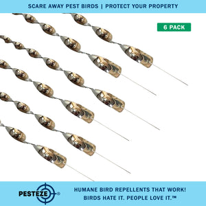 PESTEZE® 12" Bird Scare Silver Shiny Reflective Rods for Outdoors [6 Pack Silver] Scares Pest Birds like Woodpeckers, Sparrows, Pigeons, Crows, Geese & Gulls without Harming them to Protect Property