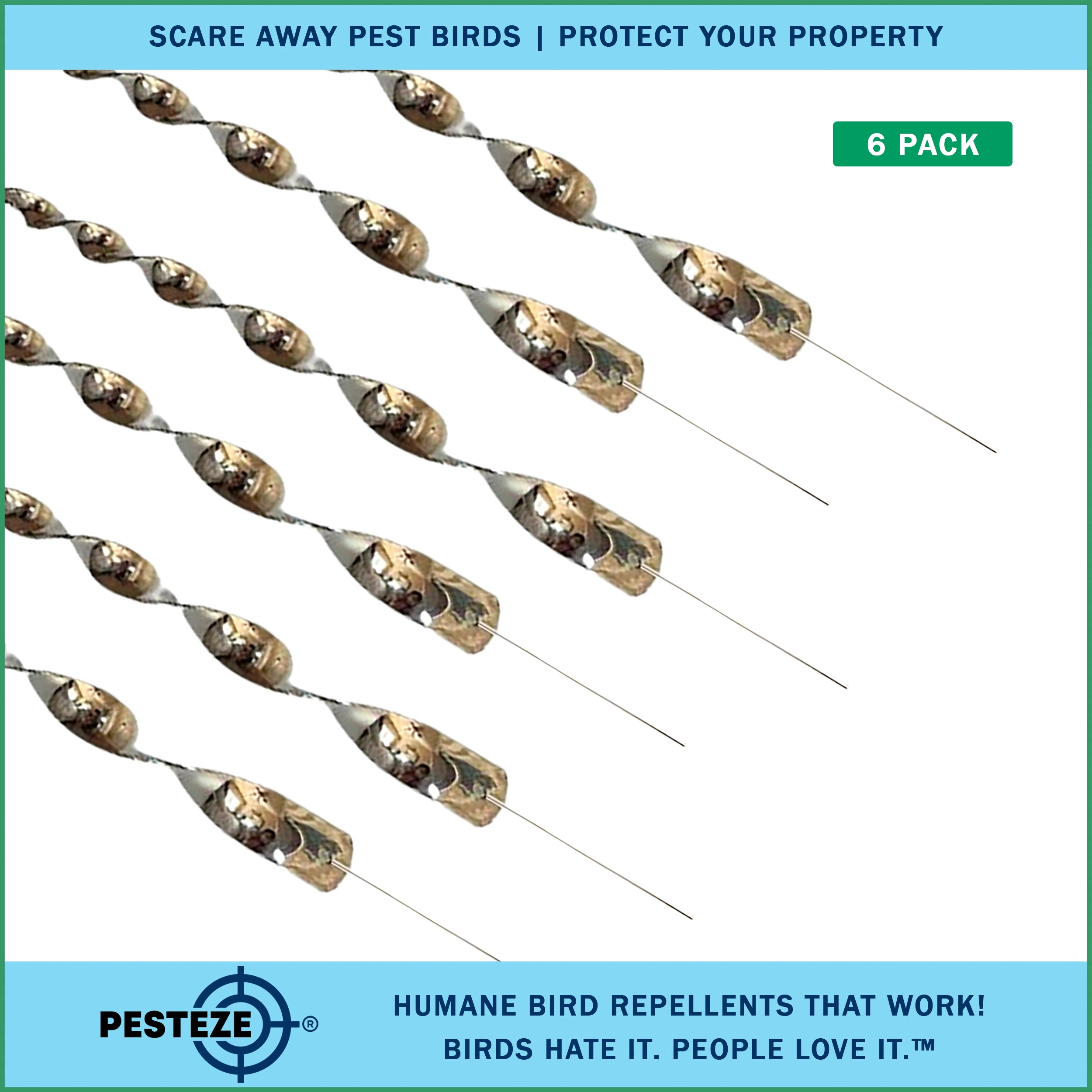 PESTEZE® 12" Bird Scare Silver Shiny Reflective Rods for Outdoors [6 Pack Silver] Scares Pest Birds like Woodpeckers, Sparrows, Pigeons, Crows, Geese & Gulls without Harming them to Protect Property