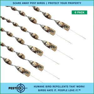 PESTEZE® 12" Bird Scare Silver Shiny Reflective Rods for Outdoors [12 Pack Silver] Repels Pest Birds like Woodpeckers, Sparrows, Pigeons, Crows, Geese & Gulls without Harming them to Protect Property