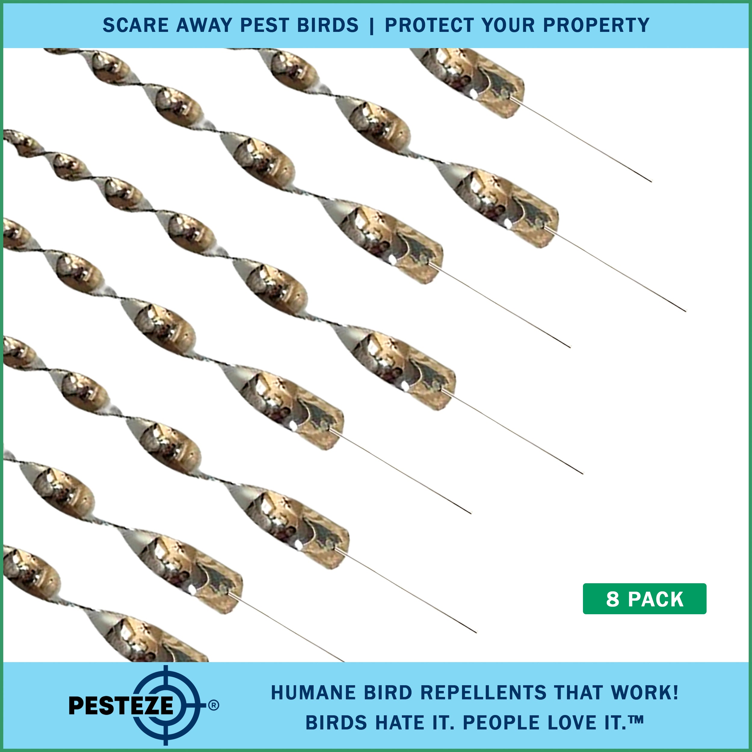PESTEZE® 12" Bird Scare Silver Shiny Reflective Rods for Outdoors [8 Pack Silver] Deters Pest Birds like Woodpeckers, Sparrows, Pigeons, Crows, Geese & Gulls without Harming them to Protect Property