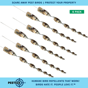 PESTEZE® 12" Bird Scare Silver Shiny Reflective Rods for Outdoors [6 Pack Silver] Scares Pest Birds like Woodpeckers, Sparrows, Pigeons, Crows, Geese & Gulls without Harming them to Protect Property