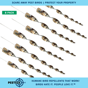 PESTEZE® 12" Bird Scare Silver Shiny Reflective Rods for Outdoors [8 Pack Silver] Deters Pest Birds like Woodpeckers, Sparrows, Pigeons, Crows, Geese & Gulls without Harming them to Protect Property