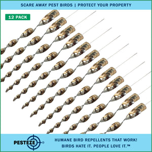 PESTEZE® 12" Bird Scare Silver Shiny Reflective Rods for Outdoors [12 Pack Silver] Repels Pest Birds like Woodpeckers, Sparrows, Pigeons, Crows, Geese & Gulls without Harming them to Protect Property