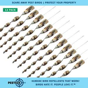 PESTEZE® 12" Bird Scare Silver Shiny Reflective Rods for Outdoors [12 Pack Silver] Repels Pest Birds like Woodpeckers, Sparrows, Pigeons, Crows, Geese & Gulls without Harming them to Protect Property