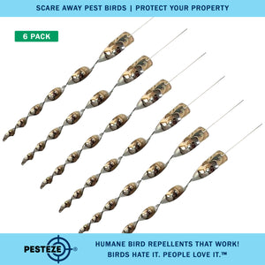 PESTEZE® 12" Bird Scare Silver Shiny Reflective Rods for Outdoors [6 Pack Silver] Scares Pest Birds like Woodpeckers, Sparrows, Pigeons, Crows, Geese & Gulls without Harming them to Protect Property