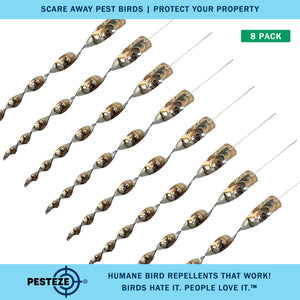 PESTEZE® 12" Bird Scare Silver Shiny Reflective Rods for Outdoors [8 Pack Silver] Deters Pest Birds like Woodpeckers, Sparrows, Pigeons, Crows, Geese & Gulls without Harming them to Protect Property