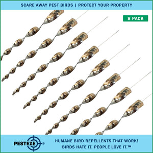 PESTEZE® 12" Bird Scare Silver Shiny Reflective Rods for Outdoors [8 Pack Silver] Deters Pest Birds like Woodpeckers, Sparrows, Pigeons, Crows, Geese & Gulls without Harming them to Protect Property