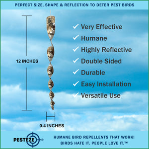 PESTEZE® 12" Bird Scare Silver Shiny Reflective Rods for Outdoors [8 Pack Silver] Deters Pest Birds like Woodpeckers, Sparrows, Pigeons, Crows, Geese & Gulls without Harming them to Protect Property