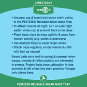 PESTEZE® USA Reusable Solar Hanging Wasp Trap with LED Light [Yellow: 3.5 x 4.4 Inch] Attracts, & Kills Wasp, Hornet, Yellow Jacket & Insect Species 24/7 Without Harsh Chemicals Waterproof Outdoor Trap