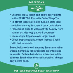2 Pack PESTEZE® Reusable Solar Hanging Wasp Trap with LED Light [Orange: 3.5 X 4.4 Inch] Attracts, Catches & Kills Wasp, Hornet, Yellow Jacket & Insect Species 24/7 without Harsh Chemicals. Waterproof