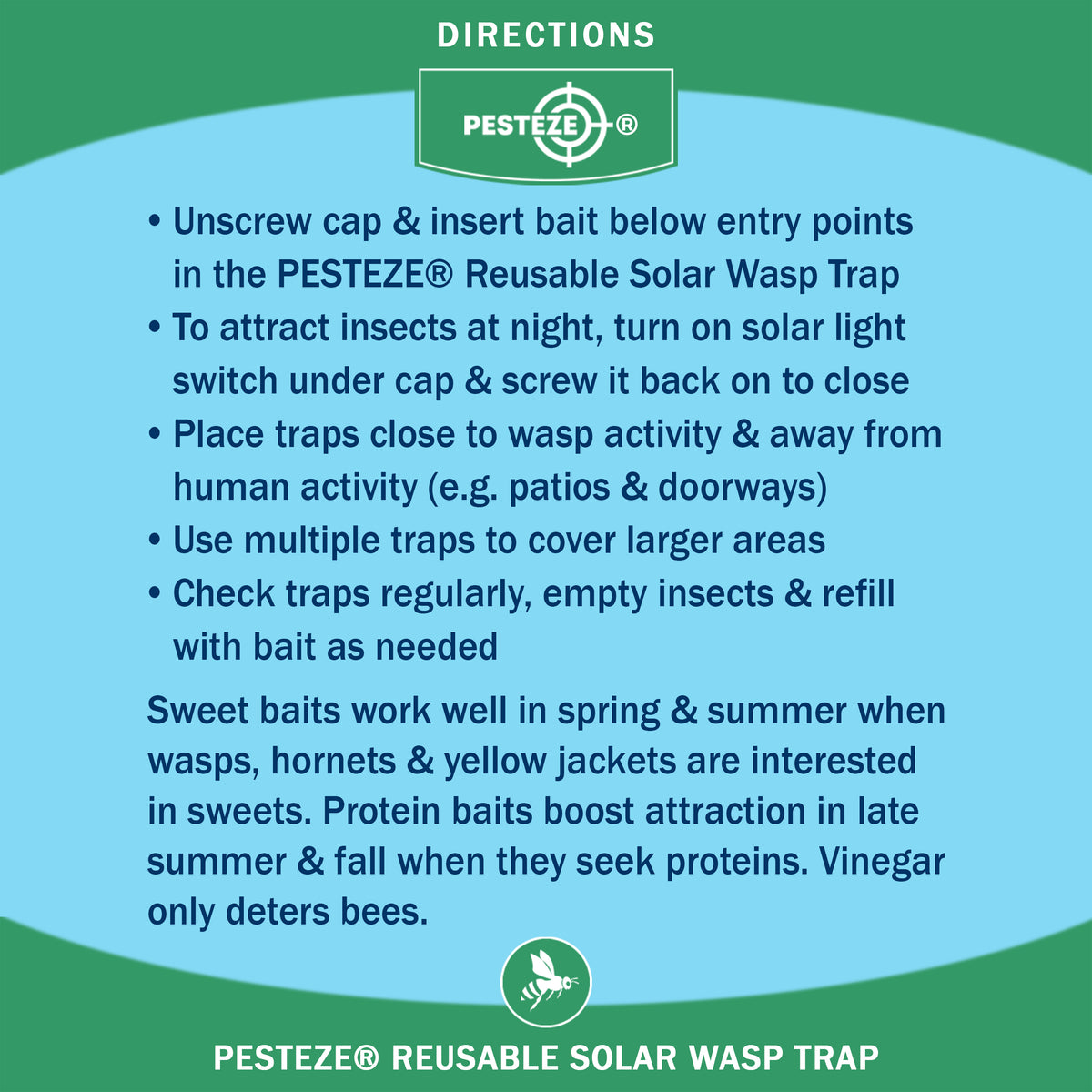 PESTEZE® USA Reusable Solar Hanging Wasp Trap with LED Light [Orange: 3.5 x 4.4 Inch] Attracts, & Kills Wasp, Hornet, Yellow Jacket & Insect Species 24/7 Without Harsh Chemicals Waterproof Outdoor Trap