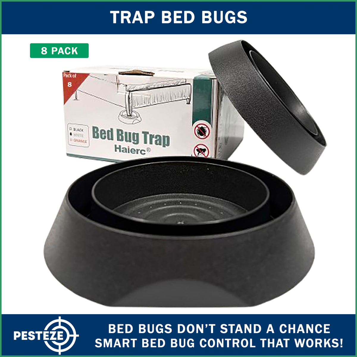 PESTEZE® USA 8 Pack Bed Bug Trap & Interceptor – Reusable Insect Monitor for Bed Posts & Furniture Legs; Quietly Detects Bedbugs and Helps Protect Beds Without Harsh Chemicals