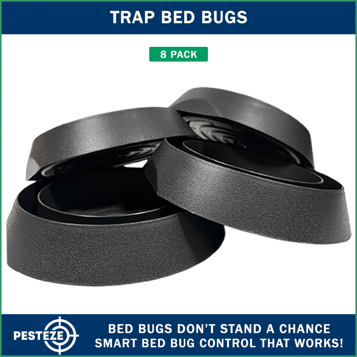 PESTEZE® USA 8 Pack Bed Bug Trap & Interceptor – Reusable Insect Monitor for Bed Posts & Furniture Legs; Quietly Detects Bedbugs and Helps Protect Beds Without Harsh Chemicals