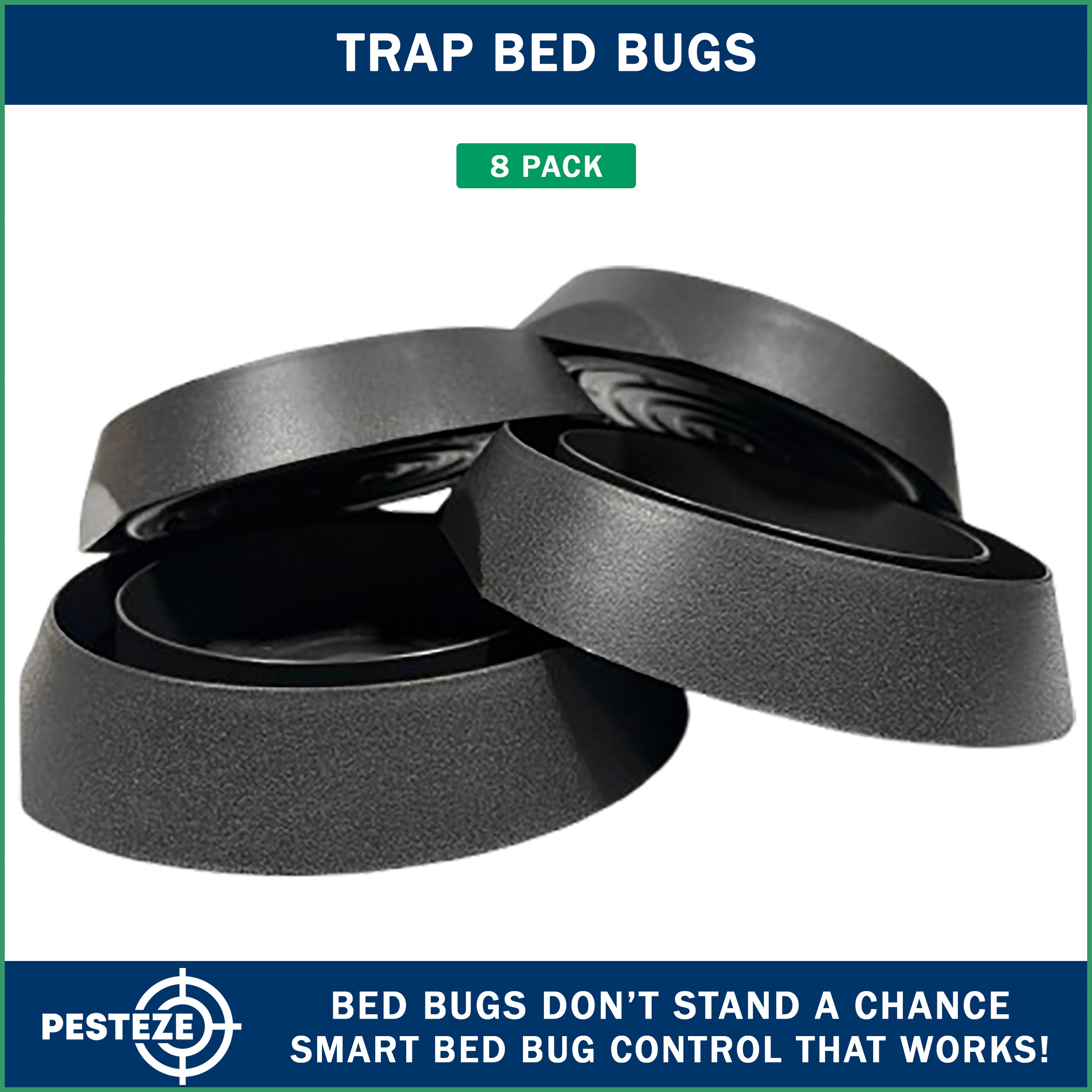 8 Pack PESTEZE® Reusable Bed Bug Insect Trap, Monitor &amp; Detector for Bed Posts &amp; Furniture Legs [6 x 1.5 Inch] Intercepts &amp; Protects against Bed Bugs without Harsh Chemicals