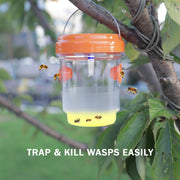 PESTEZE® USA Reusable Solar Hanging Wasp Trap with LED Light [Orange: 3.5 x 4.4 Inch] Attracts, & Kills Wasp, Hornet, Yellow Jacket & Insect Species 24/7 Without Harsh Chemicals Waterproof Outdoor Trap