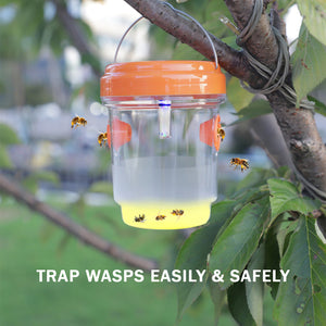 2 Pack PESTEZE® Reusable Solar Hanging Wasp Trap with LED Light [Orange: 3.5 X 4.4 Inch] Attracts, Catches & Kills Wasp, Hornet, Yellow Jacket & Insect Species 24/7 without Harsh Chemicals. Waterproof