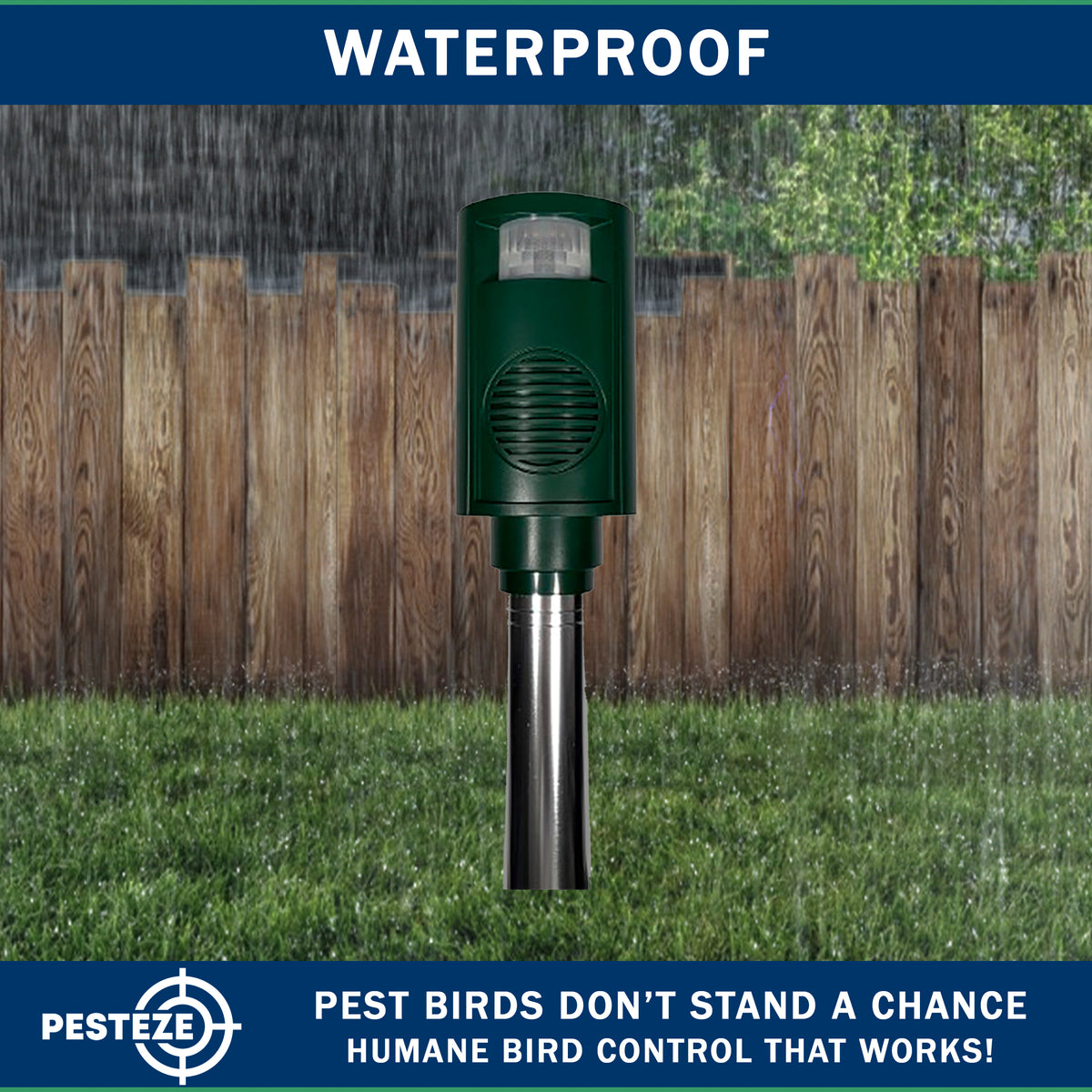 PESTEZE® Battery Bird Sound Repeller. Detects & Deters Pest Birds with Predator Sounds without Harming them to Protect Property. Use to Repel Woodpeckers, Pigeons, Crows, Ducks, Geese & Critters - Pesteze