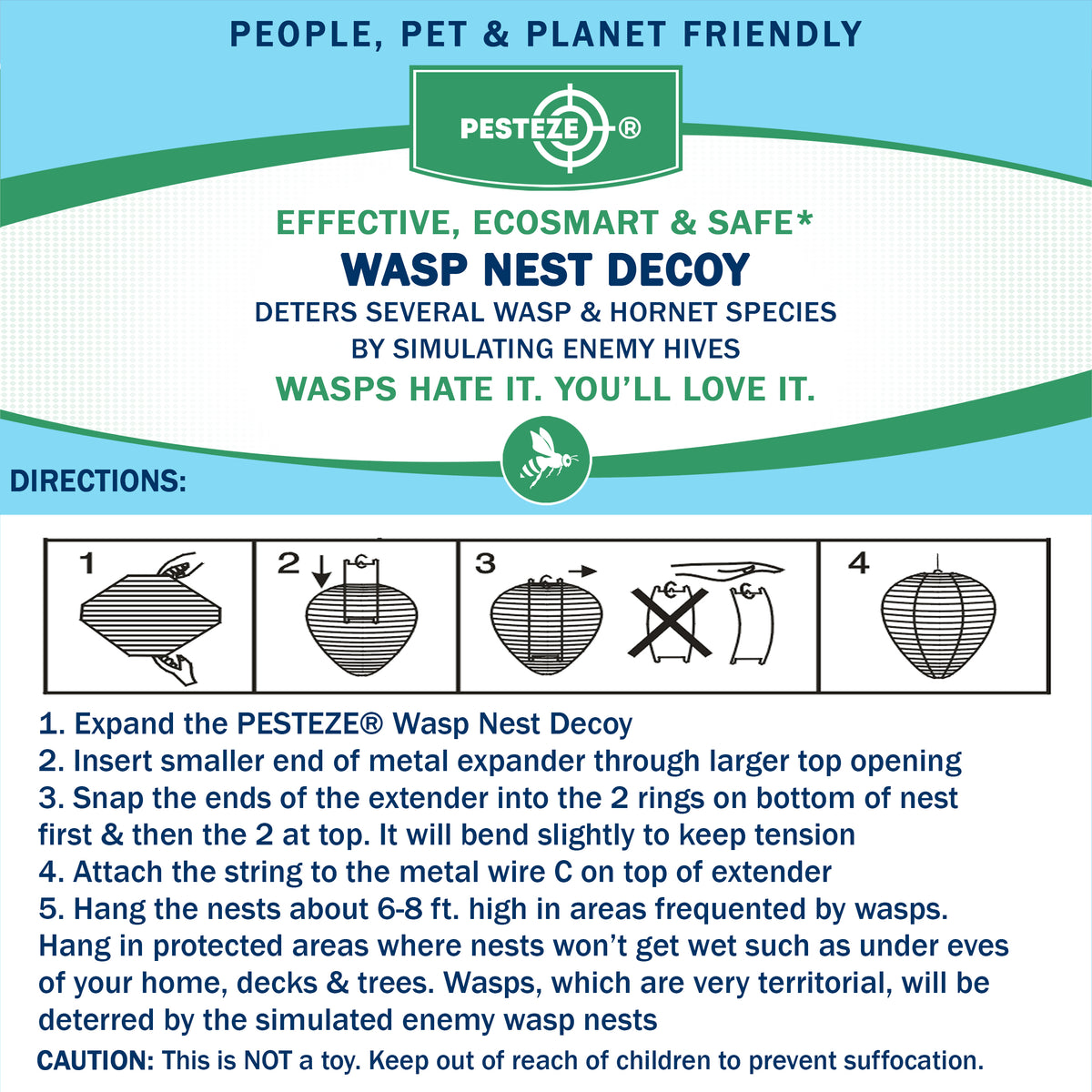 PESTEZE® USA 2 Pack Hanging Wasp Nest Decoy [11.8 x 8.6 Inch]—Faux Wasp, Hornet and Yellow Jacket Deterrent for Outdoor Spaces. Simulated Rival Hives Help Prevent New Nests Without any Harsh Chemicals