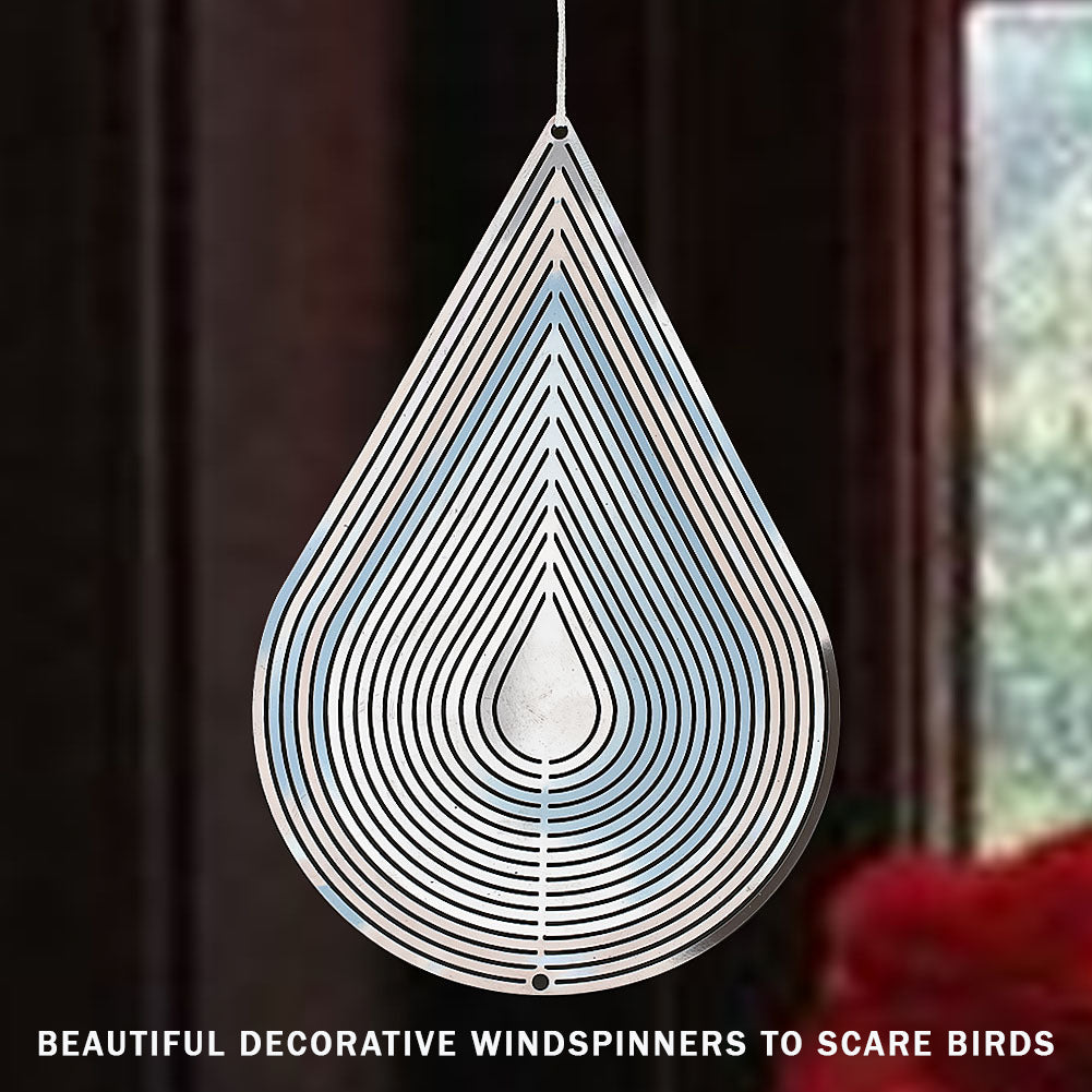 PESTEZE® Water Droplet Stainless Steel Highly Reflective Decorative 3D Wind Spinner for Repelling Unwanted Pest Birds & Critters. 4 x 9.25 Inch Premium Shiny, Attractive, Durable & Humane Bird Deterrent