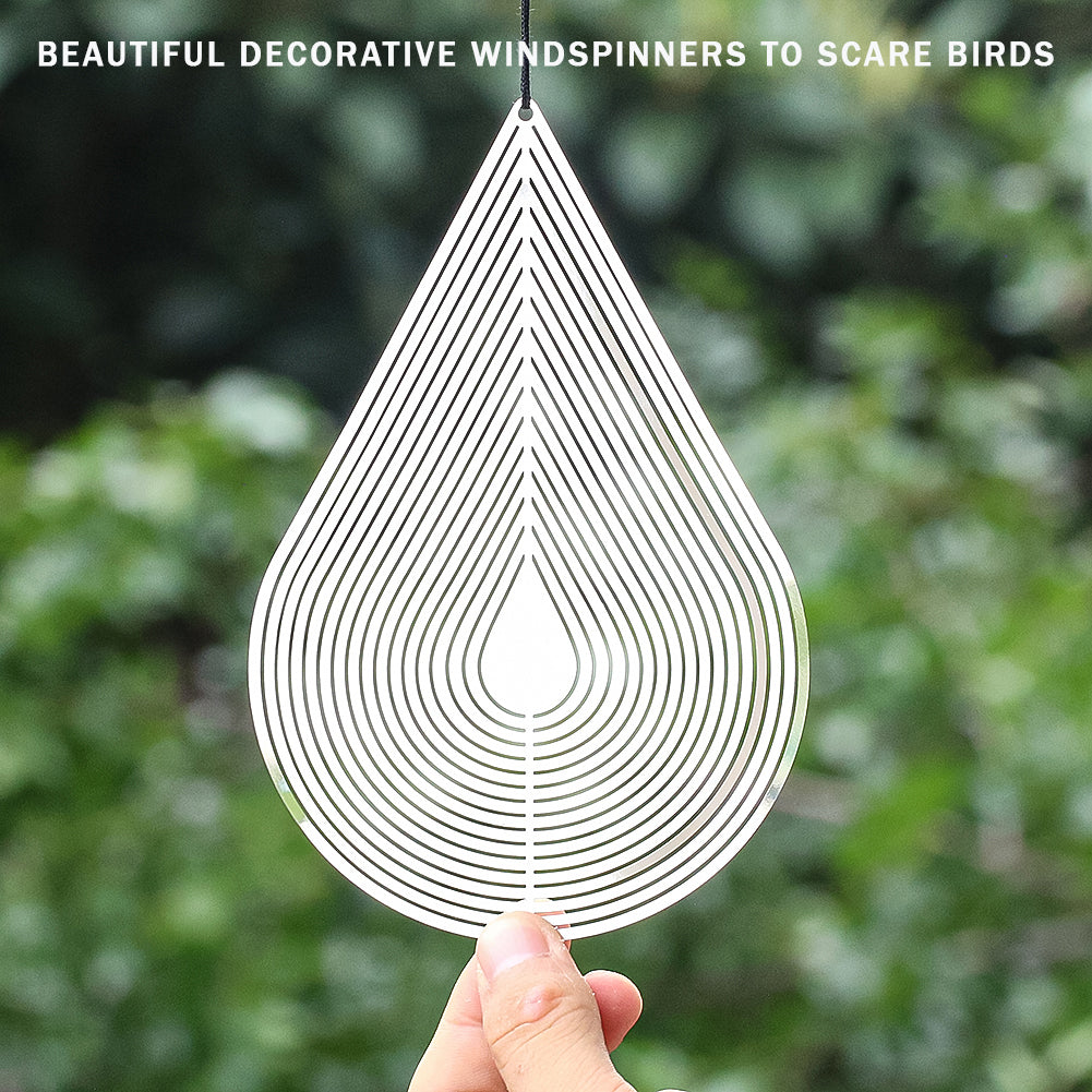 PESTEZE® Water Droplet Stainless Steel Highly Reflective Decorative 3D Wind Spinner for Repelling Unwanted Pest Birds & Critters. 4 x 9.25 Inch Premium Shiny, Attractive, Durable & Humane Bird Deterrent