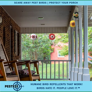 PESTEZE® Large 15" Yellow, Red, White & Black Bird Scare-Eye Balloon Deterrents [4 Pack Multi-Color] Repels Unwanted Pest Birds like Pigeons, Gulls, Geese & Critters from Pools & Yards Without Harming Them To Protect Property