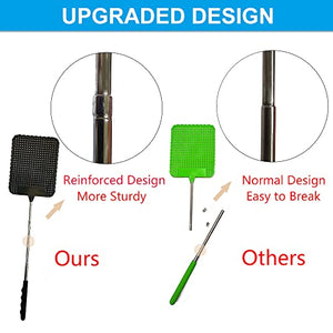 2PCS Telescopic Fly Swatter, Manual Heavy Duty Plastic Flyswatter, Upgraded Sturdy Fly Swatter with Extendable Stainless Steel Pole