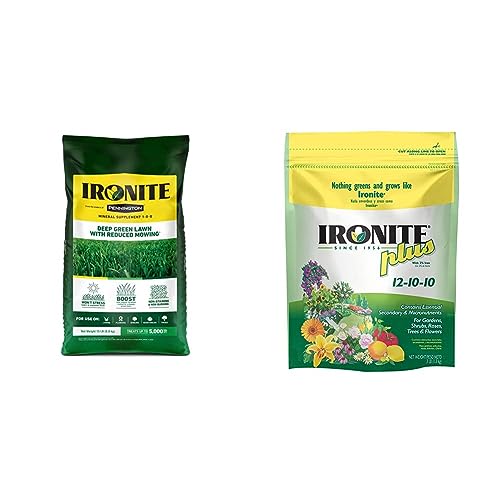 Ironite 100519460 1-0-0 Mineral Supplement/Fertilizer, 15 lb (Packaging May Vary) & 100099053 Plus 12-10-10 Plant Fertilizer, 3 LB