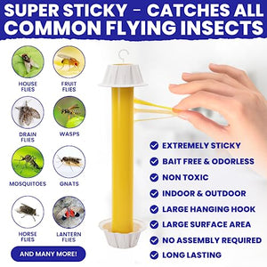 Fly Stick Sticky Fly Traps for Indoors and Outdoor 4pk. Non-Toxic Bait Free. Trap All Flies. Sticky Fly Traps for Indoors Outdoor Fly Catchers for Inside Home Bug Sticky Traps for Bugs Fly Sticky Trap