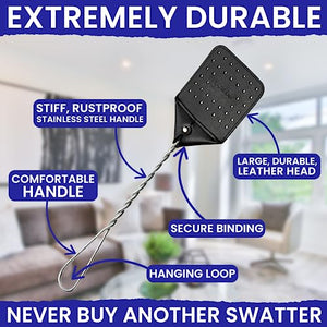 Leather Fly Swatter Manual 2pk with 4 Window Fly Traps. Extremely Heavy Duty Fly Swatter Heavy Duty Flyswatter Swatter Fly Swatters Multi Pack. Fly Swater Fly Swat. Fly Swatter for Indoors Outdoors