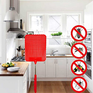 3Pcs Telescopic Fly Swatters, 29" Long Heavy Duty Retractable Manual Plastic Fly Swatter, Premium Extendable Flyswatter with Long Stainless Steel Pole, Pack of 3 Assorted Colors