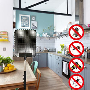 2PCS Telescopic Fly Swatter, Manual Heavy Duty Plastic Flyswatter, Upgraded Sturdy Fly Swatter with Extendable Stainless Steel Pole