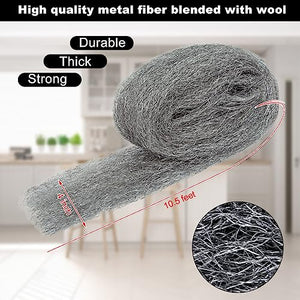 Steel Wool Mice Control 4'' * 21' Total Rodent Control Fill Fabric, Steel Wool Pads Mouse Blocker Keep Mice Away from Holes Wall Cracks Gaps(2 Rolls)