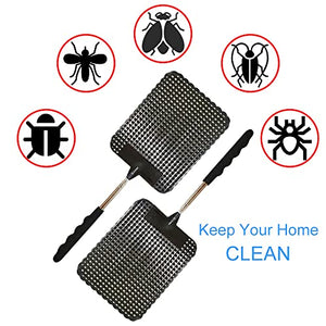 2PCS Telescopic Fly Swatter, Manual Heavy Duty Plastic Flyswatter, Upgraded Sturdy Fly Swatter with Extendable Stainless Steel Pole