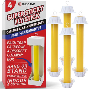 Fly Stick Sticky Fly Traps for Indoors and Outdoor 4pk. Non-Toxic Bait Free. Trap All Flies. Sticky Fly Traps for Indoors Outdoor Fly Catchers for Inside Home Bug Sticky Traps for Bugs Fly Sticky Trap