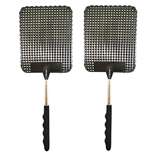 2PCS Telescopic Fly Swatter, Manual Heavy Duty Plastic Flyswatter, Upgraded Sturdy Fly Swatter with Extendable Stainless Steel Pole