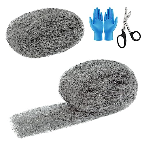 Steel Wool Mice Control 4'' * 21' Total Rodent Control Fill Fabric, Steel Wool Pads Mouse Blocker Keep Mice Away from Holes Wall Cracks Gaps(2 Rolls)