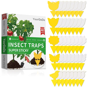 40 Pcs 5 Shapes Yellow Sticky Traps for Fruit Fly, Whitefly, Fungus Gnat, Mosquito and Fly, Insect Catcher Traps for Indoor/Houseplants/Kitchen, Extremely Sticky, Non-Toxic, Pet & Kid Safe